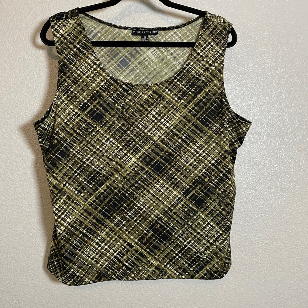 Vintage Y2K Green Plaid Preppy Fairy Grunge Slinky Stretchy Tank Top 18 2000s‎